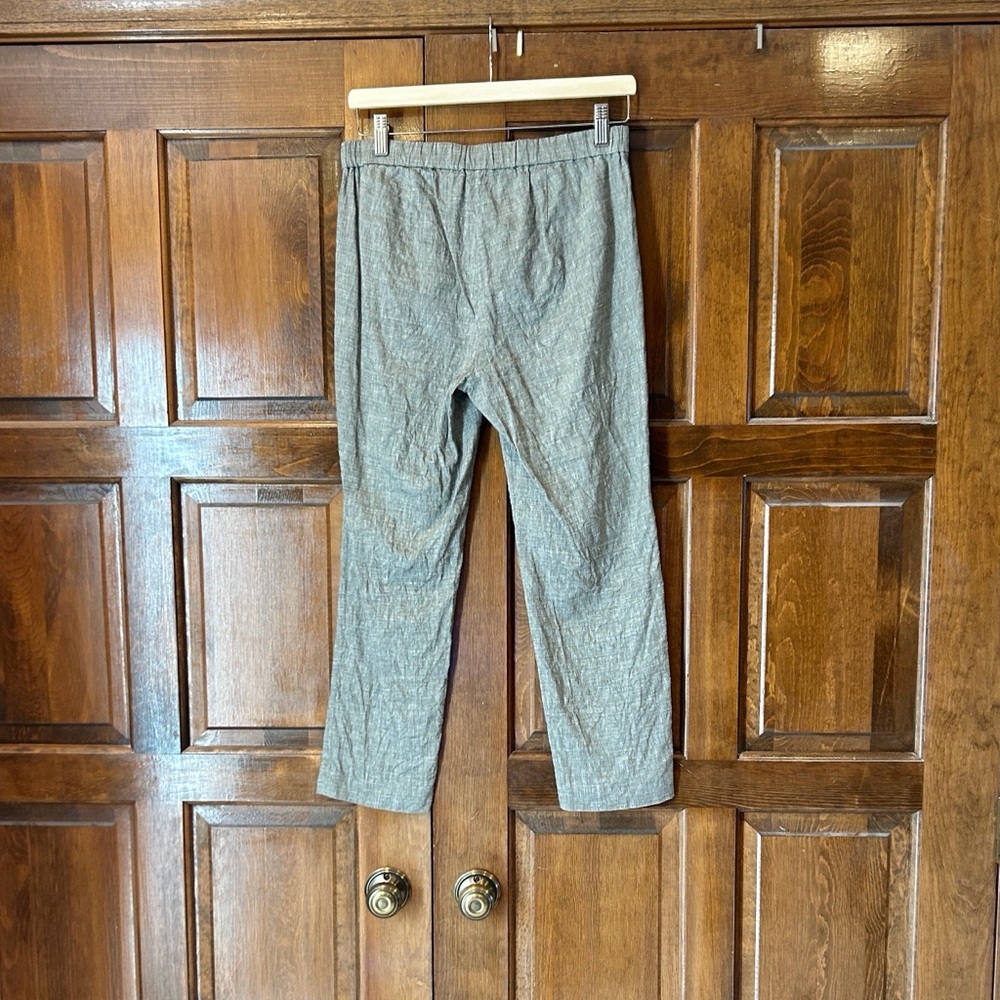 Theory Women's Size‎ 4 Eco Sharkskin Linen Blend Pull On Pants Gray Cropped - Picture 3 of 7